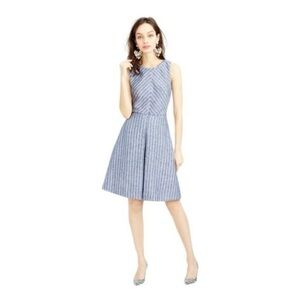 Ann Taylor LOFT Midi Dress Sz 6 Linen Blue White Striped Sleeveless Cut Out Back